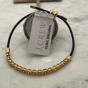 J.Crew Leather Tennis Bracelet CZ Cubic Zircon Gold Tone Adjustable New Jewelry